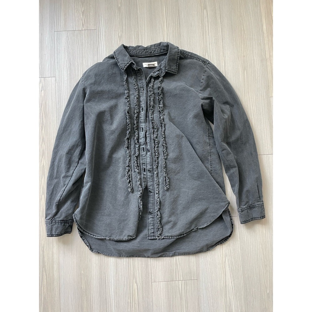 Pilcro Anthropologie Women's Grey Blouse Size Medium With Ruffle Detail Formal